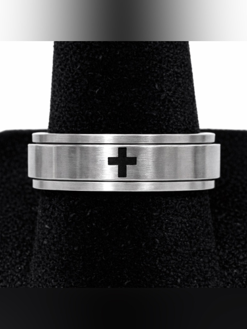 🥳BOGO Fidget Ring Stainless Steel Black Inlay Cross Spinner | Size 8 | NWT!